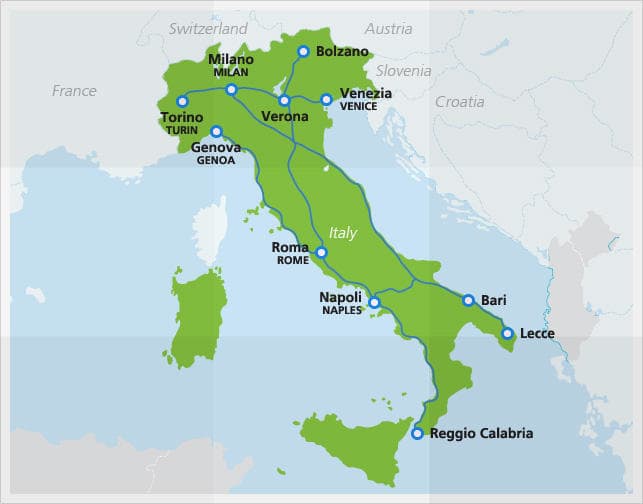 Map of Le Frecce routes