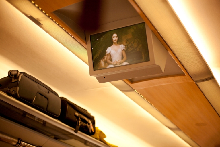 Luggage storage and tv screen in AVE high-speed train