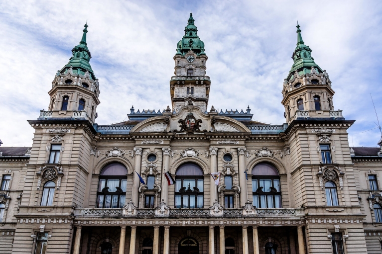 The Neoclassical Town Hall building in Győr, Hungary