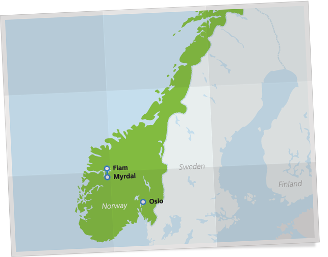 Map with route of Flam Railway